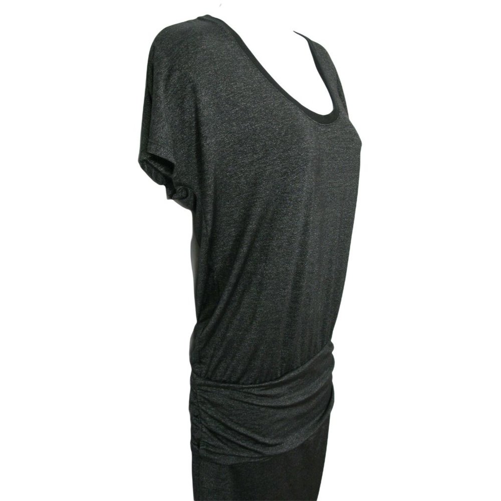 ATHLETA Size S Black Silver Heather Jersey Knit Ruched Odyssey Blouson Tee Dress - Picture 2 of 4